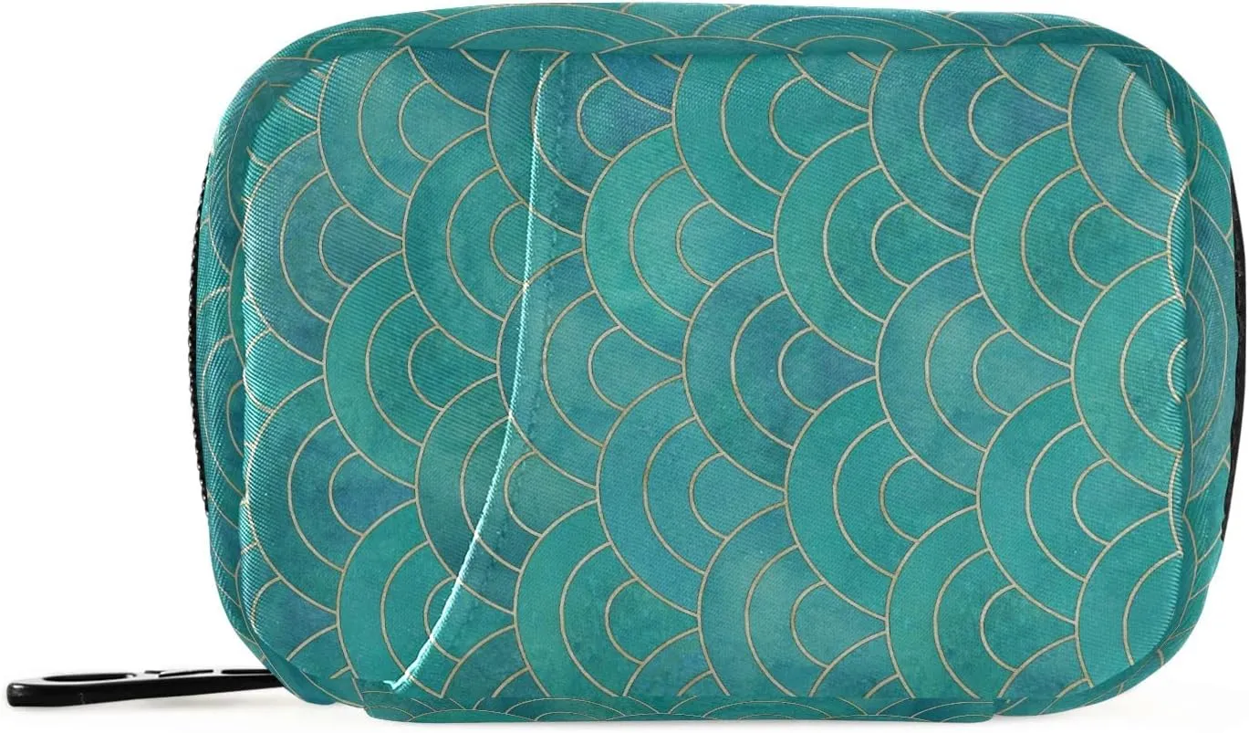 susiyo Teal Mermaid Fish Scale Wave Pill Case Portable Zippered 7-Day Travel Medicine Organizer Weekly Pill Box for Vitamin & Supplements Daily Use
