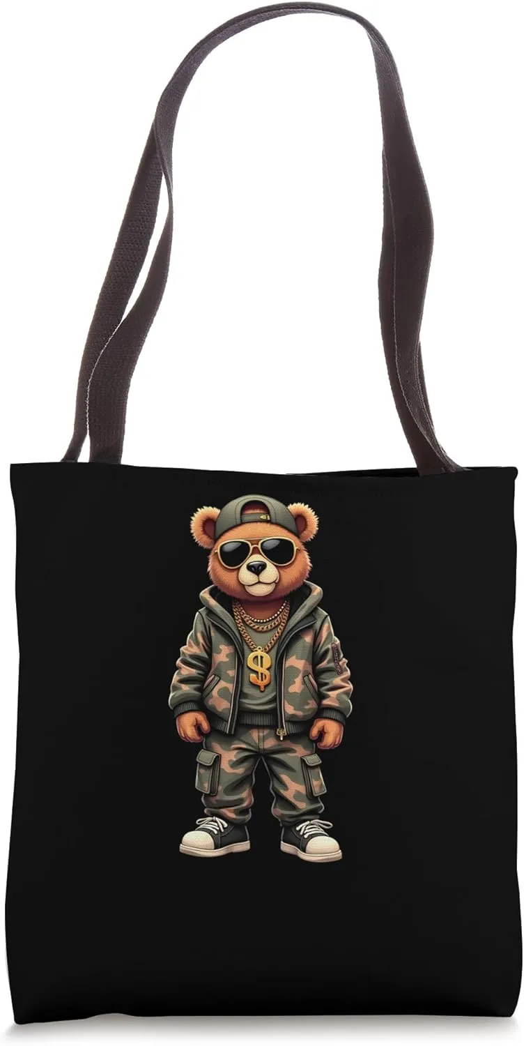 Swag Bear Camo Hip Hop Teddy Camouflage Gangsta Tote Bag