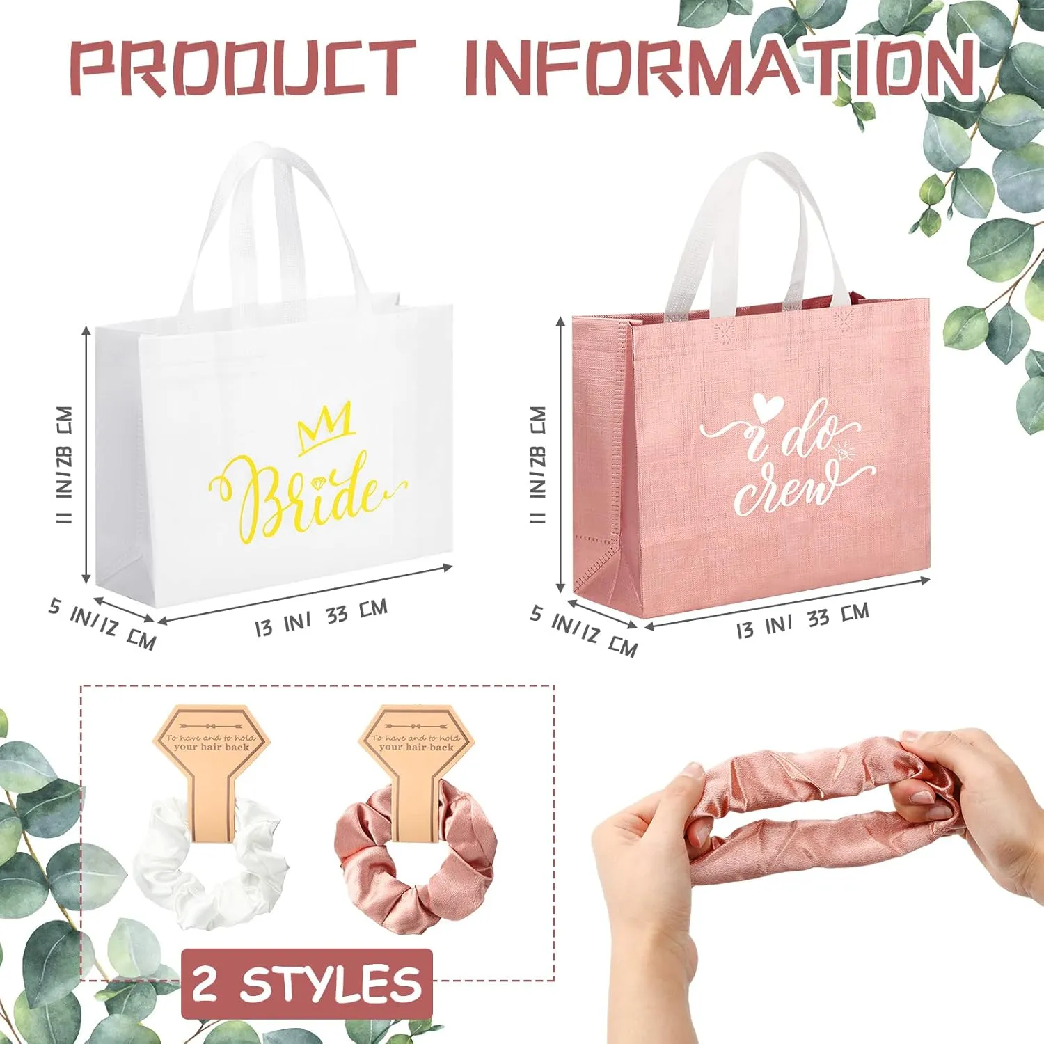 Sweetude 24 Pcs Bridesmaid Gift Bags Including I Do Crew Bachelorette Bags Silk Scrunchies Bridal Bridesmaid Gifts for Wedding(White, Rose Gold)