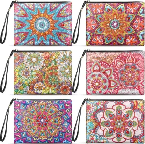 Sweetude 6 Pcs Mandala Diamond Painting Clutch Purses DIY Diamond Painting Bags Rhinestone Stitch Cross Body Handbag 5D Handmade Arts Craft Makeup Zipper Shoulder Bag for Women Christmas Gift