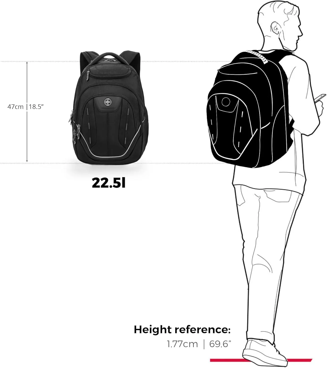Swissdigital Design Large Travel Backpack For Men, TSA-Friendly Business Laptop Backpack, USB Charging Port，RFID Protection Tech Backpack Fits 15.6Inch Laptop Black/Grey | J16BTF-02