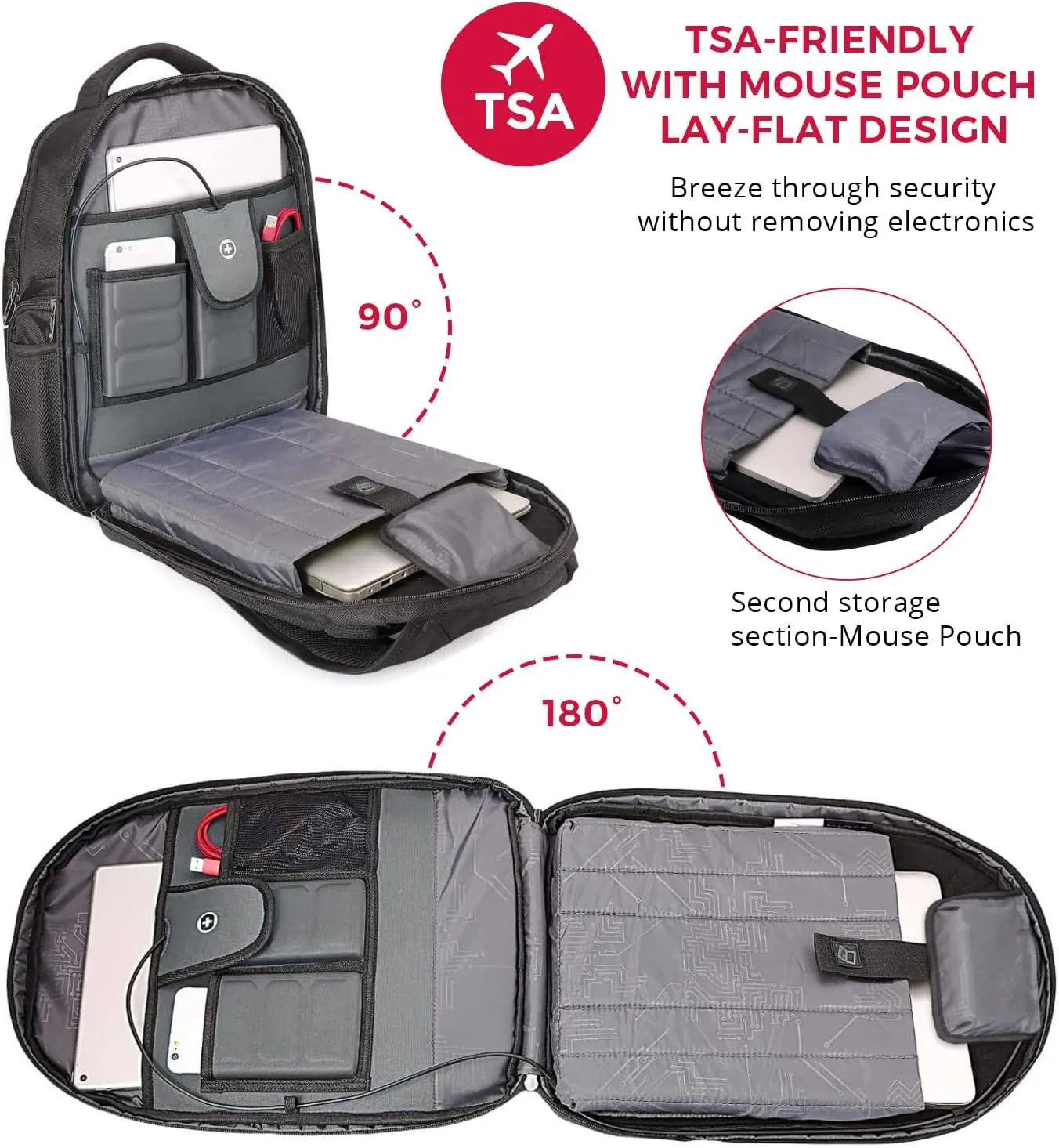 Swissdigital Design Large Travel Backpack For Men, TSA-Friendly Business Laptop Backpack, USB Charging Port，RFID Protection Tech Backpack Fits 15.6Inch Laptop Black/Grey | J16BTF-02