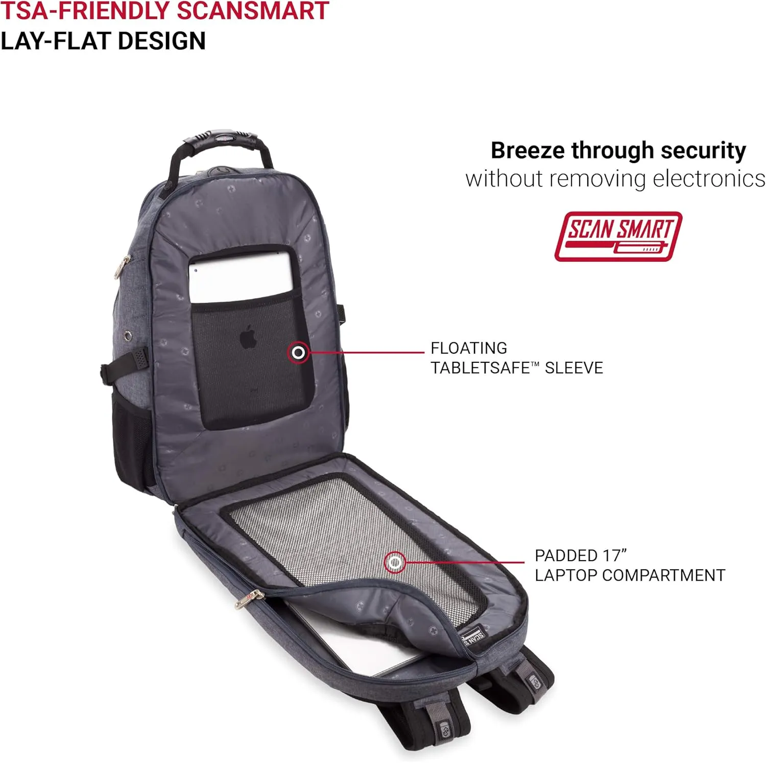 SwissGear 5977 ScanSmart Laptop Backpack, Grey, 17-Inch