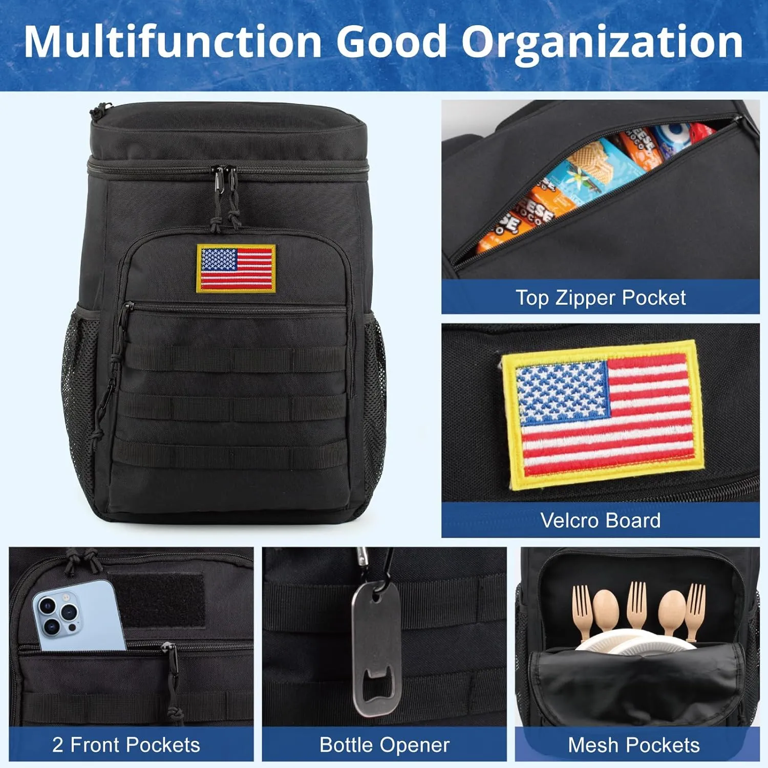 Tactical Backpack Cooler for Men, 25L Large Insulated Backpack Leak-Proof, Heavy Duty Lunch Backpack, Waterproof Ice Chest Bag Women Adults Work Daytrip Camping Beach Hiking