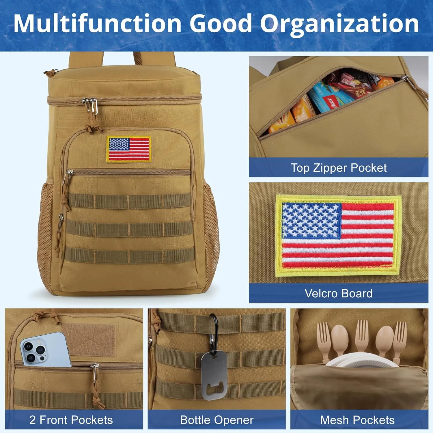 Tactical Backpack Cooler for Men, 25L Large Insulated Backpack Leak-Proof, Heavy Duty Lunch Backpack, Waterproof Ice Chest Bag Women Adults Work Daytrip Camping Beach Hiking