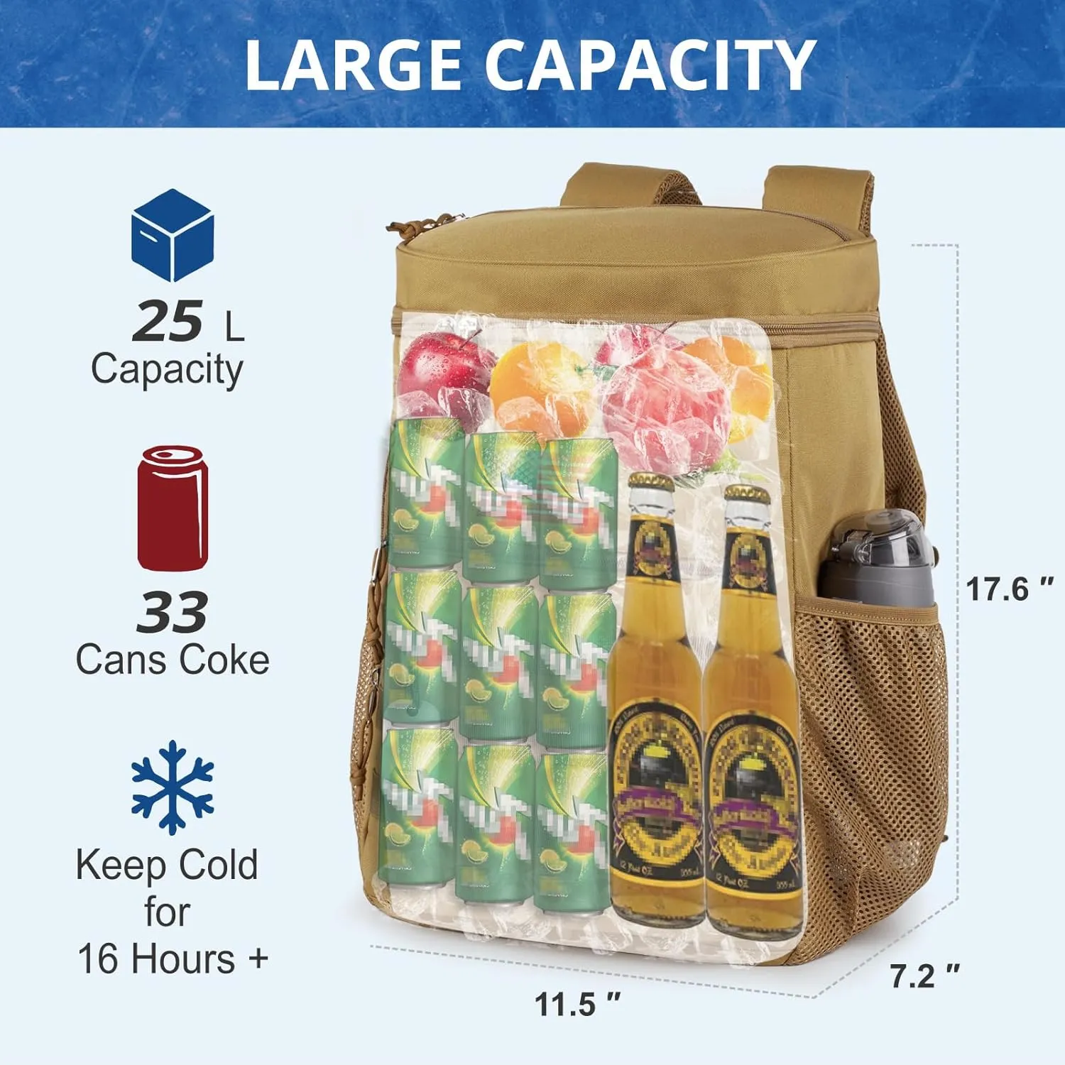 Tactical Backpack Cooler for Men, 25L Large Insulated Backpack Leak-Proof, Heavy Duty Lunch Backpack, Waterproof Ice Chest Bag Women Adults Work Daytrip Camping Beach Hiking