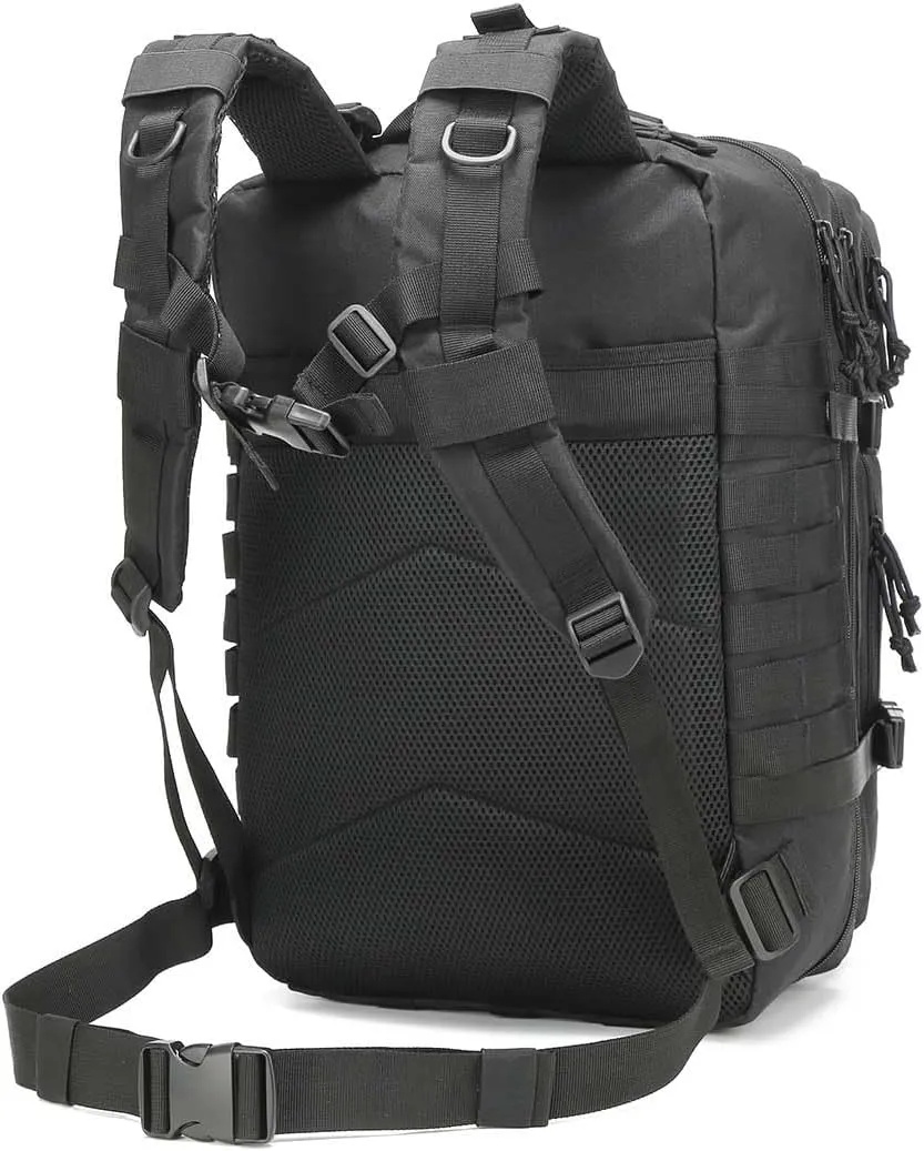 Tactical Military Backpack Gym Bags for Men, 45L Large Capacity MOLLE Backpacks Daypack 3-Day Assault Pack Bug Out Bag for Rucking Hiking Fishing Camping Hunting(Black)