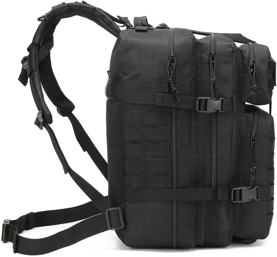 Tactical Military Backpack Gym Bags for Men, 45L Large Capacity MOLLE Backpacks Daypack 3-Day Assault Pack Bug Out Bag for Rucking Hiking Fishing Camping Hunting(Black)