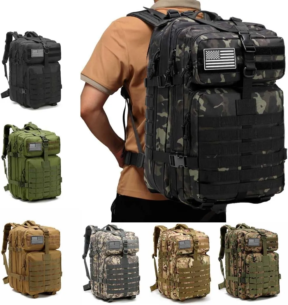 Tactical Military Backpack Gym Bags for Men, 45L Large Capacity MOLLE Backpacks Daypack 3-Day Assault Pack Bug Out Bag for Rucking Hiking Fishing Camping Hunting(Black)