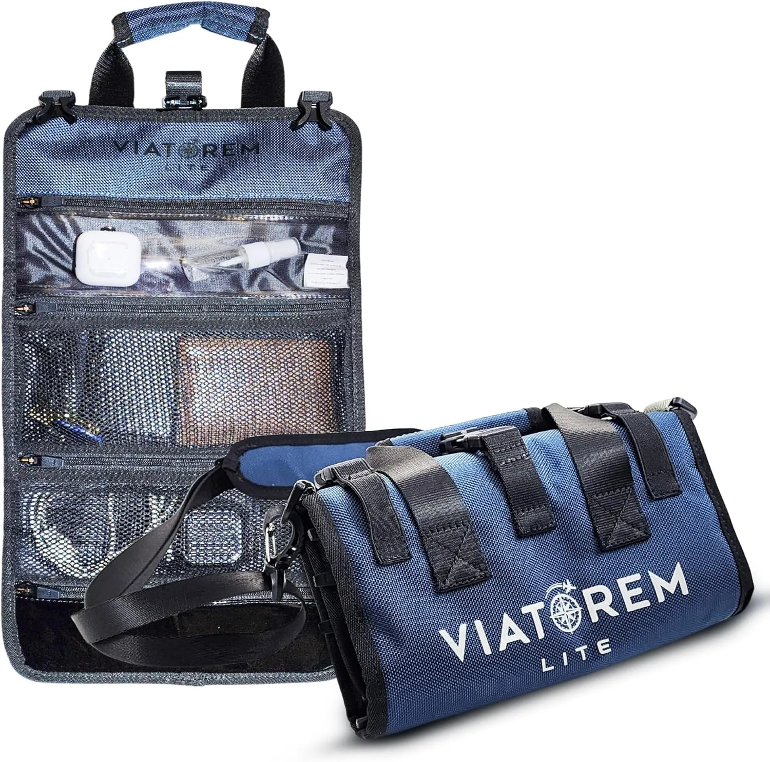 Tactical Roll-Up Travel Bag for Accessories - Multi-Purpose Personal Item Travel Bag Organizer with Trolley Sleeve - Heavy Duty Nylon Necessaire Bag for Men & Women - RFID Protection
