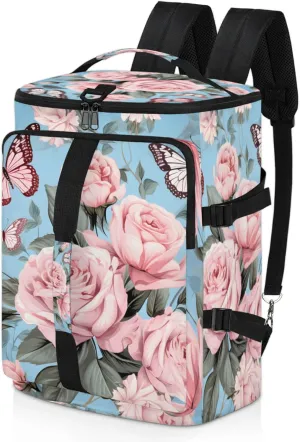 Tactical Sports Duffle Bag for Travel Waterproof Gym Bag with Shoe Compartment 48L Carry On Luggage for Men & Women 3-in-1 Durable Travel Luggage Butterfly Roses