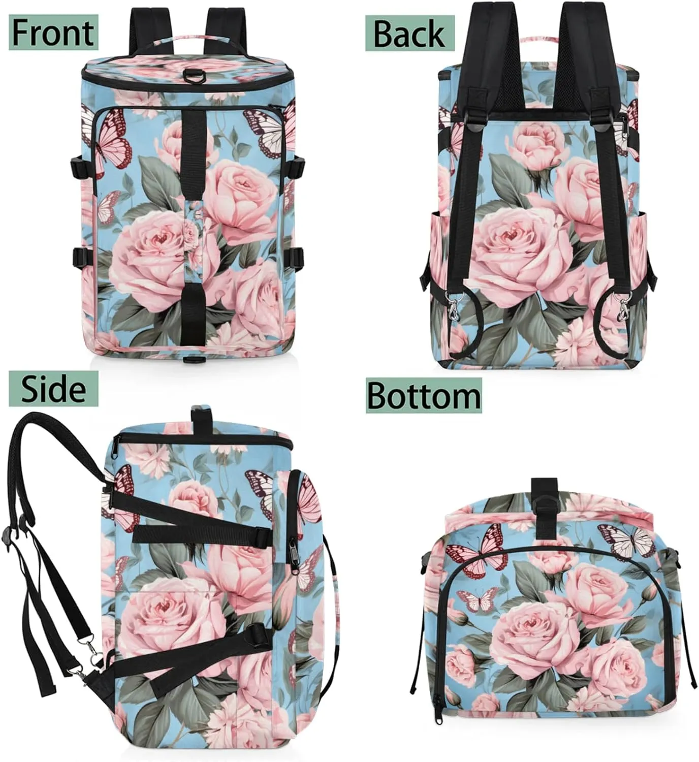 Tactical Sports Duffle Bag for Travel Waterproof Gym Bag with Shoe Compartment 48L Carry On Luggage for Men & Women 3-in-1 Durable Travel Luggage Butterfly Roses