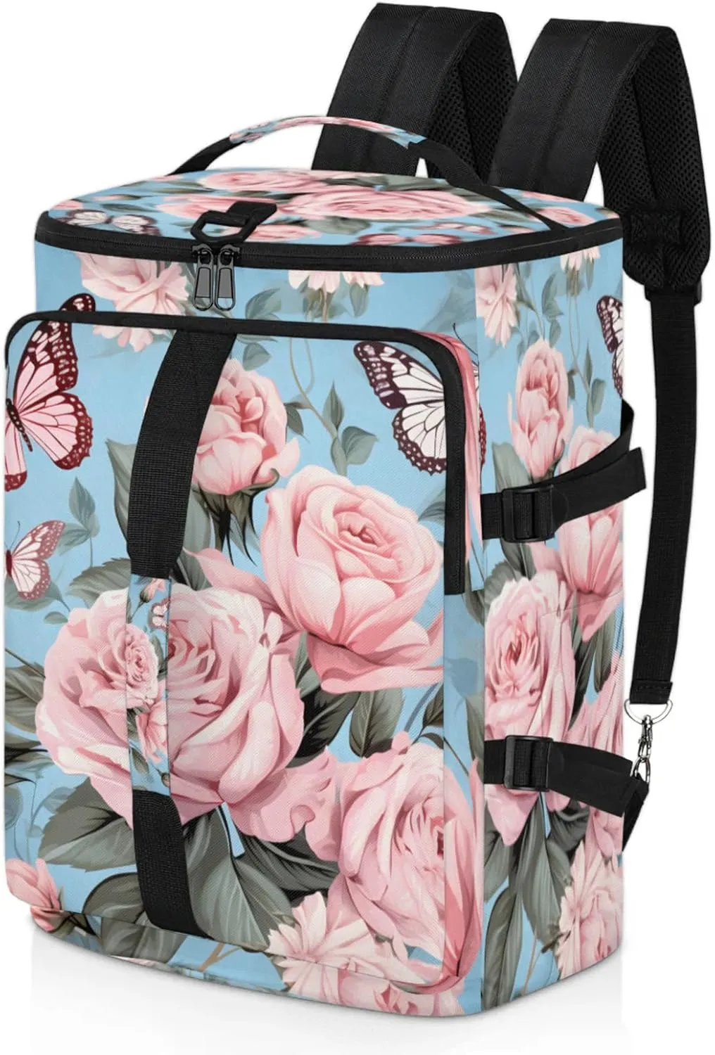 Tactical Sports Duffle Bag for Travel Waterproof Gym Bag with Shoe Compartment 48L Carry On Luggage for Men & Women 3-in-1 Durable Travel Luggage Butterfly Roses