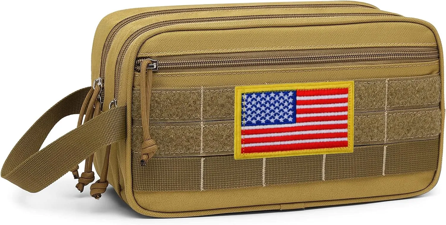 TACTICISM Toiletry Bag for Men - Dry Wet Separate Hygiene Bag Travel Toiletry Bag, Tactical Molle Dopp Kit for Men with Large Capacity, Water-Resistant Shaving Bag for Adult Women for Travel, Brown
