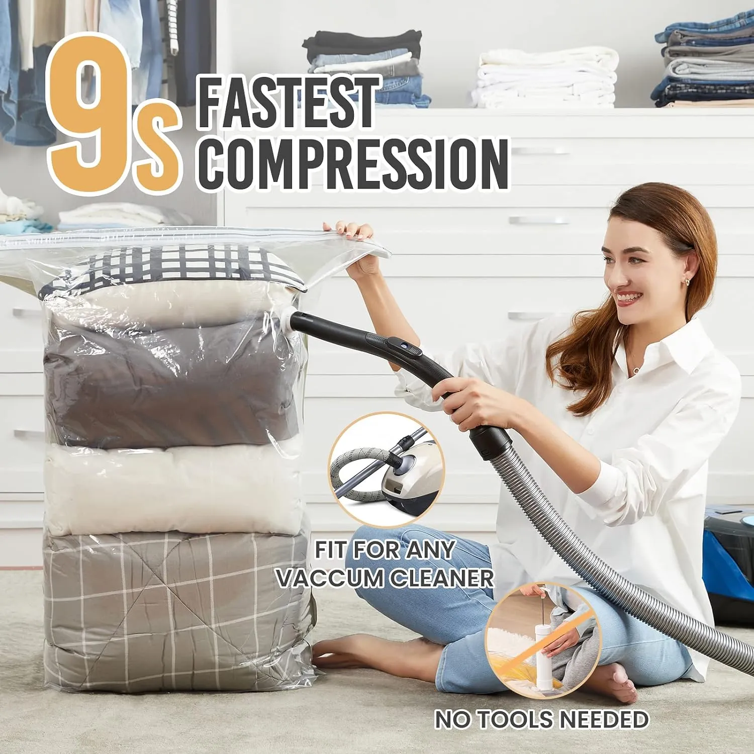 TAILI 10 Pack Vacuum Storage Bags, Space Saver Bags, Jumbo Cube 31x40x15 Inch, Extra Large Vacuum Sealed Bags for Comforters, Blankets, Bedding, Clothes, Closet Organization Space Saving, Cream