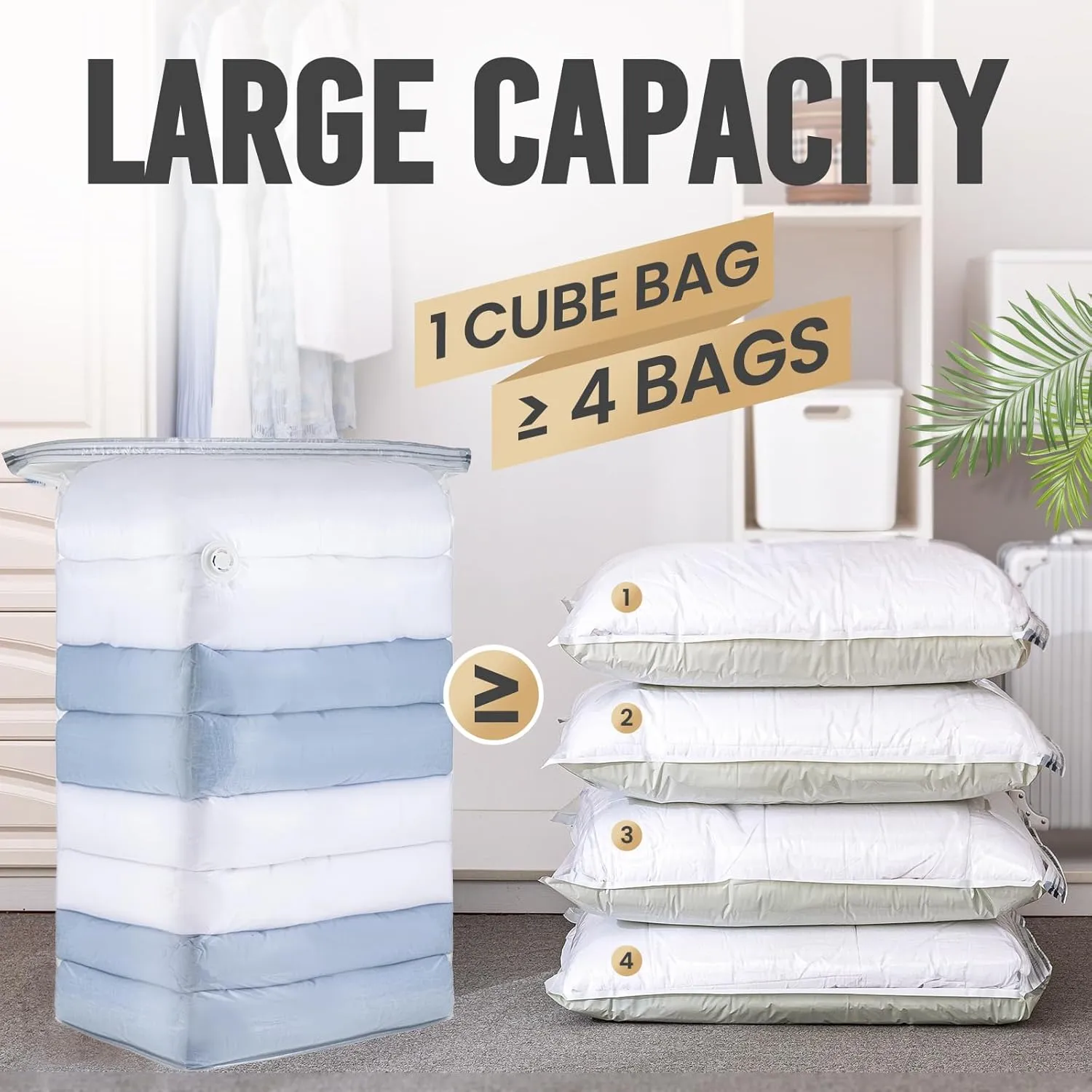 TAILI 8 Pack Vacuum Storage Bags, Jumbo Cube (31x40x15 Inch), Large Vacuum Seal Bags for Bedding, Comforters, Blankets, Clothing, Closet Space Saving, Clear
