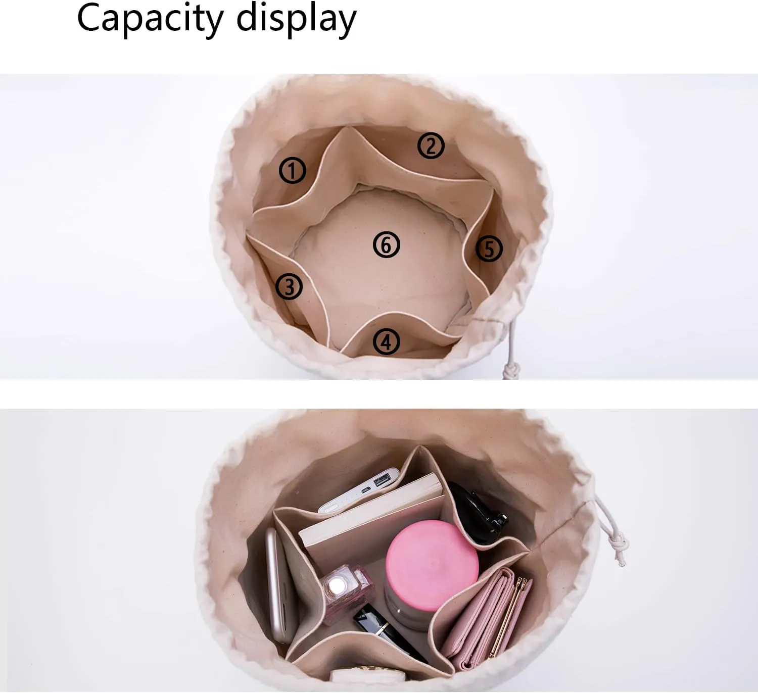 Tall Purse Organizer Insert Womens Canvas Round Handbag Organizer Storage,Handbag Purse Organizer Round Cosmetic Pouch Bag Bucket Makeup Bag