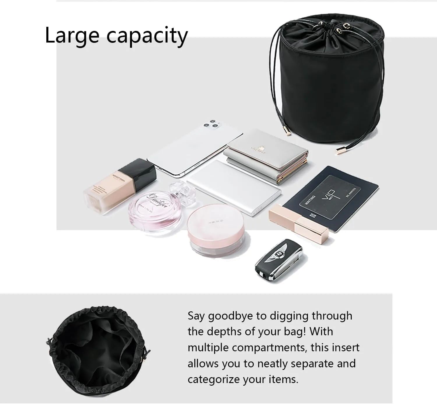 Tall Purse Organizer Insert Womens Canvas Round Handbag Organizer Storage,Handbag Purse Organizer Round Cosmetic Pouch Bag Bucket Makeup Bag