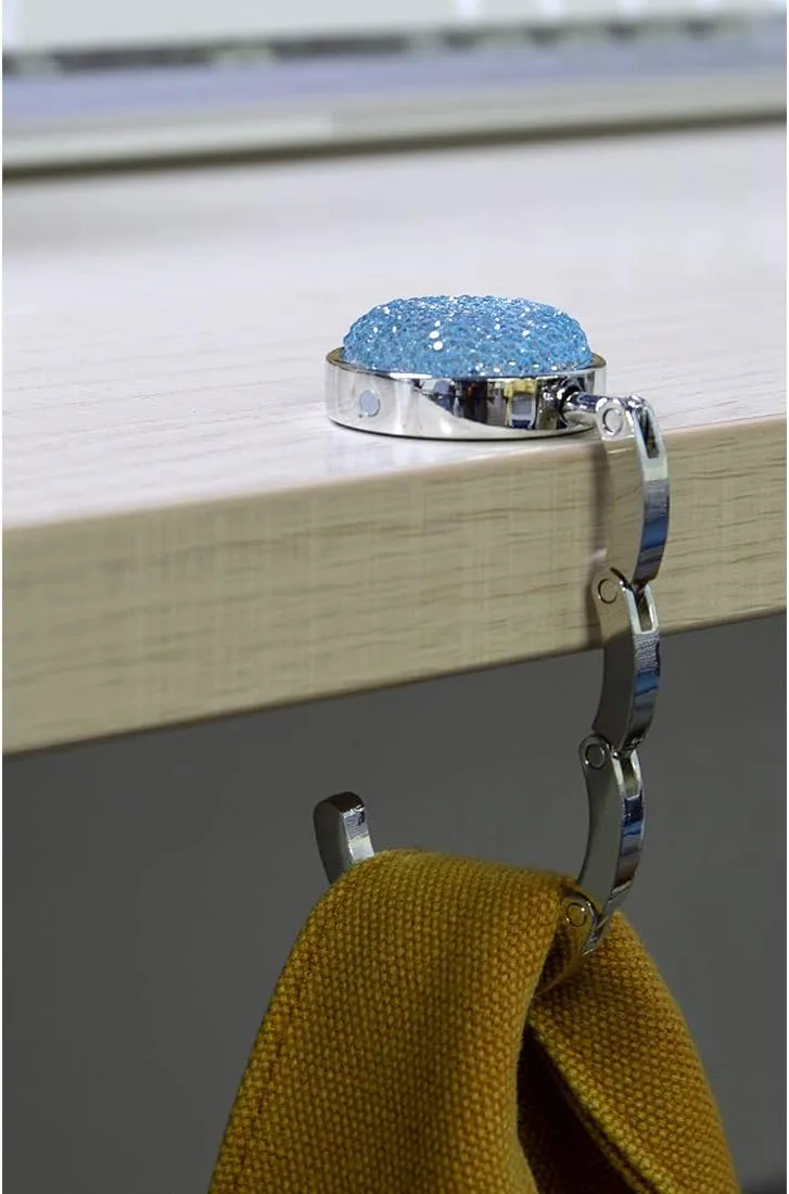 TANOSII Foldable Purse Hook Floding Handbag Hanger Bling Rhinestone Bag Holder for Table Desk 3 PCS White Pink Blue