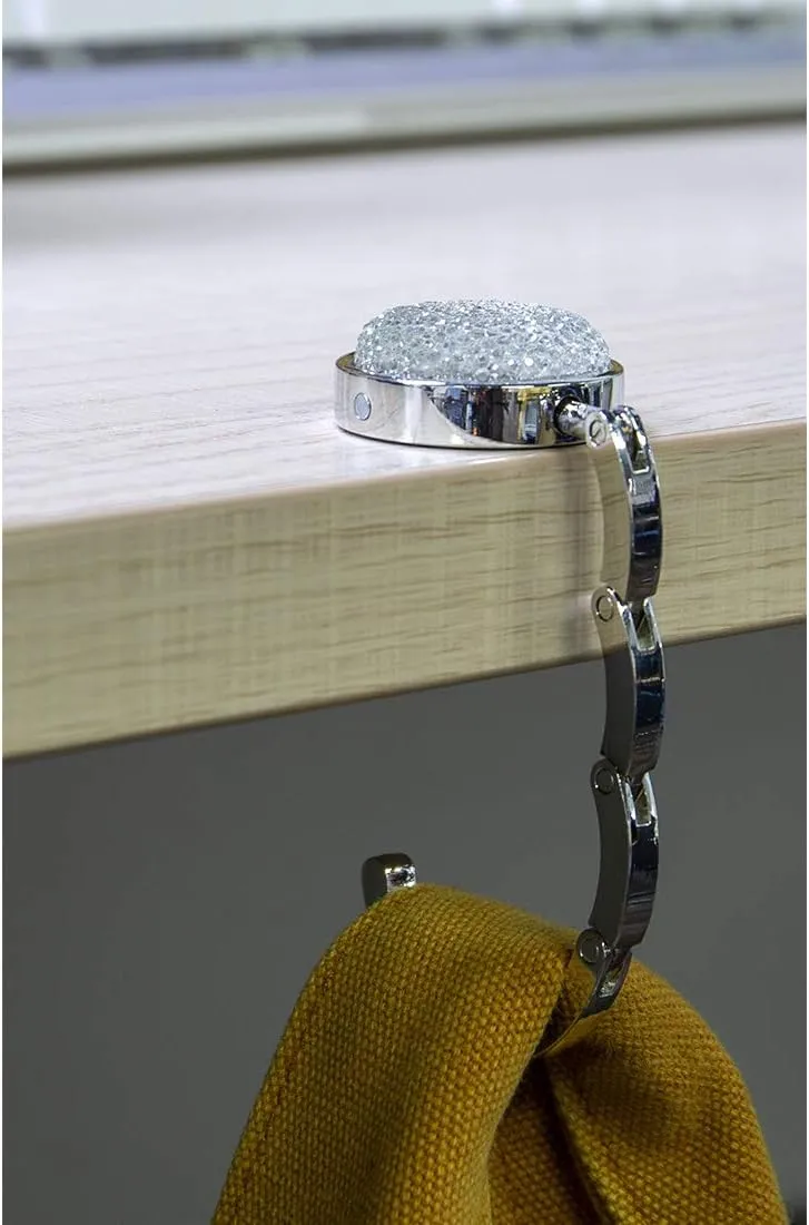 TANOSII Foldable Purse Hook Floding Handbag Hanger Bling Rhinestone Bag Holder for Table Desk 3 PCS White Pink Blue