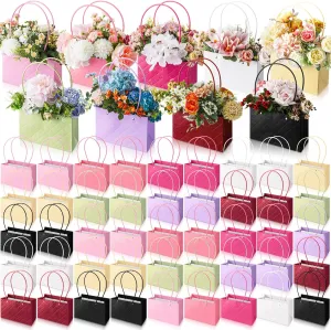 TaoBary 54 Pcs Mother's Day Flower Gift Bags Portable Bouquet Wrapping Paper Bag with Handle Waterproof Flower Boxes for Florist Wedding Arrangement Anniversary Birthday Bridal Shower Christmas
