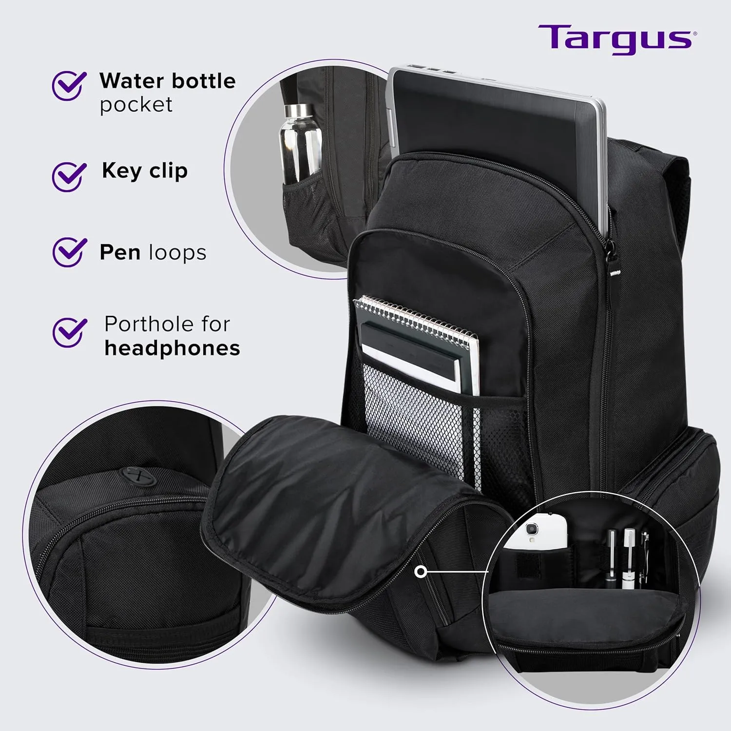 Targus 16 Inch Groove Laptop Backpack, Black - Fits Most Laptops up to 16", Water Resistant Travel Backpack for Business Commuters and Travel (CVR600)