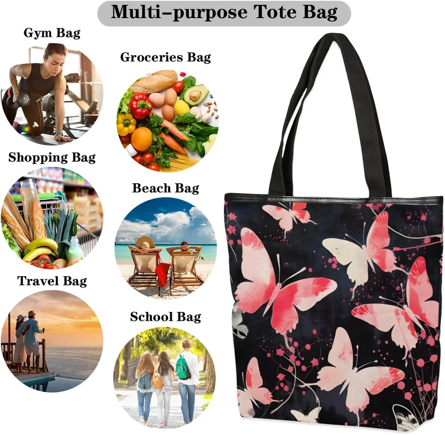 Tavisto Spacious Canvas Tote Bag for Women, Zippered Shoulder Bag with Inner Pocket Perfect for Beach, Books, Shopping