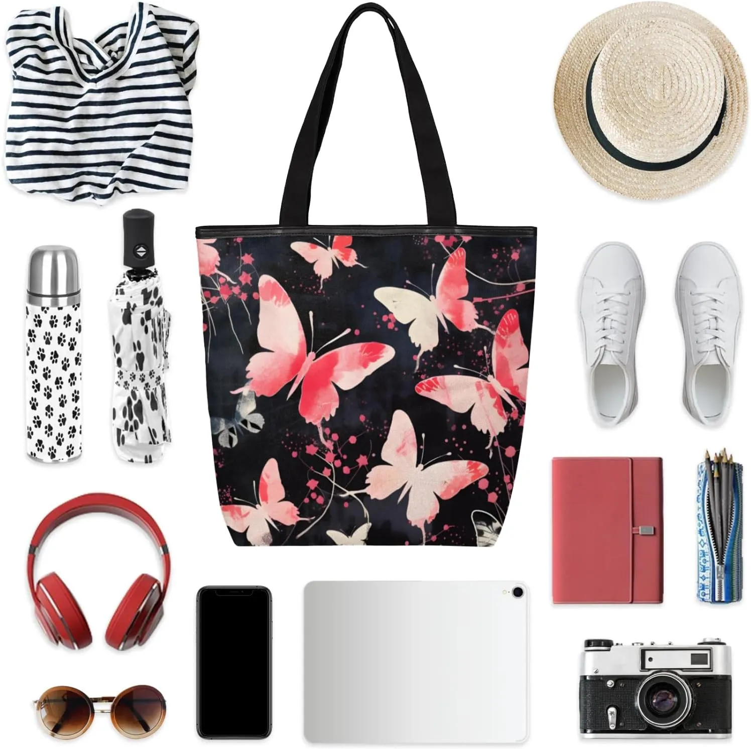Tavisto Spacious Canvas Tote Bag for Women, Zippered Shoulder Bag with Inner Pocket Perfect for Beach, Books, Shopping