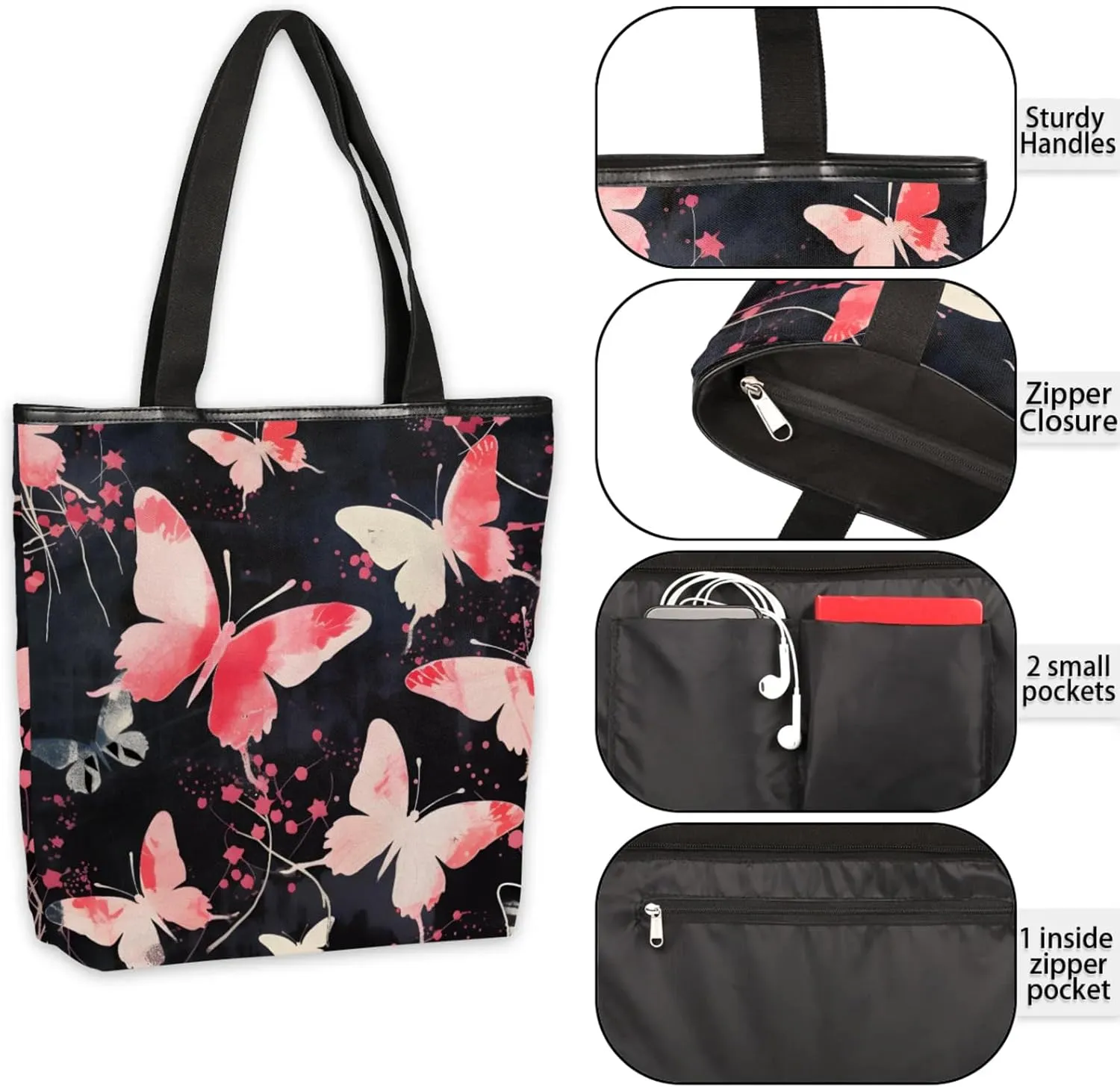 Tavisto Spacious Canvas Tote Bag for Women, Zippered Shoulder Bag with Inner Pocket Perfect for Beach, Books, Shopping