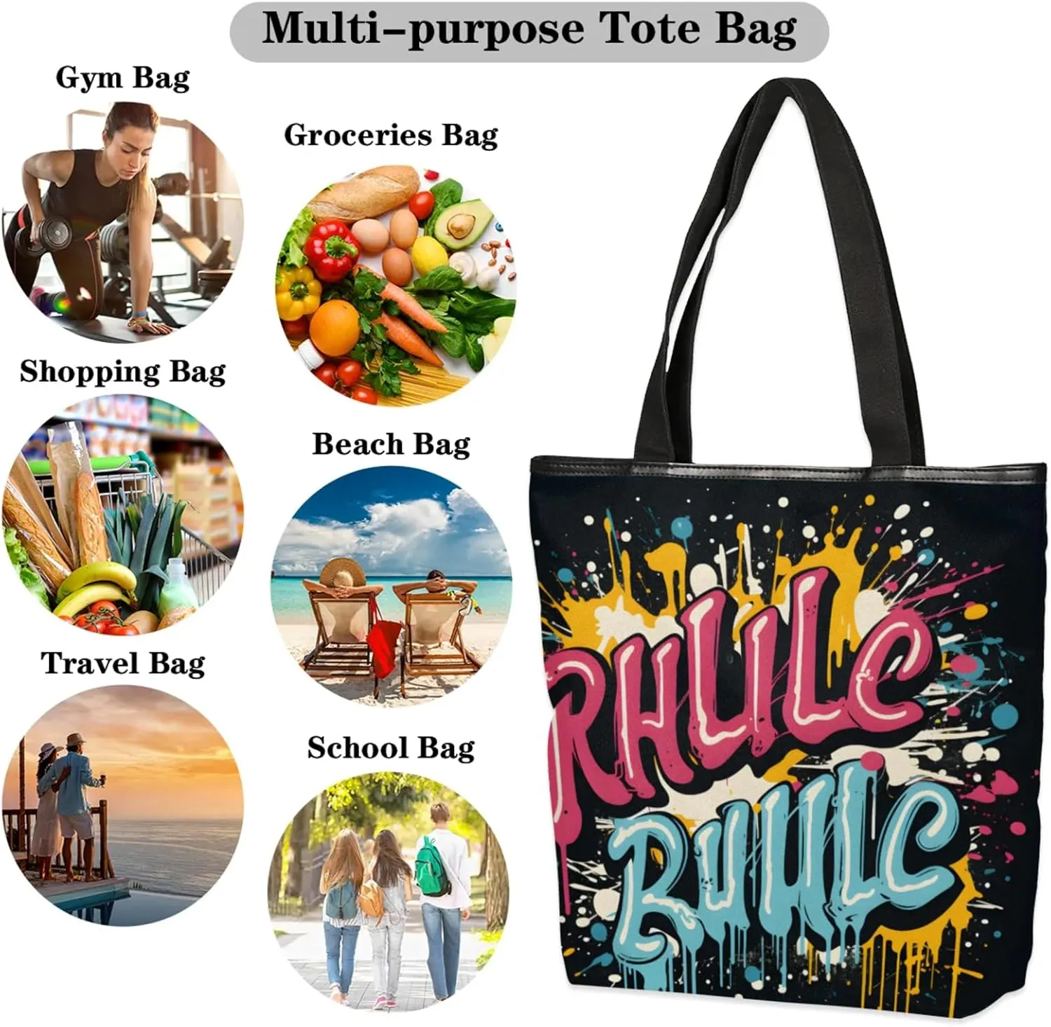 Tavisto Women’s Large Canvas Tote Bag, Zippered Handbag with Inner Pocket Suitable for Beach, Books, Grocery Shopping