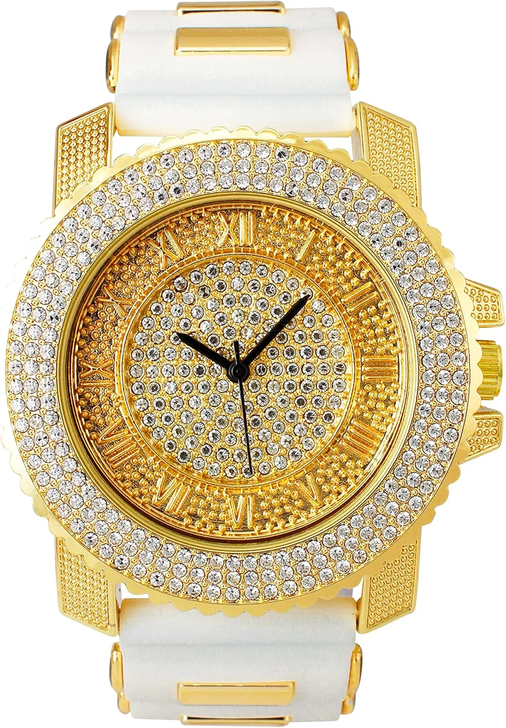 Techno Pave Men's 45mm Iced Out Roman Dial Watch with Silicone Band