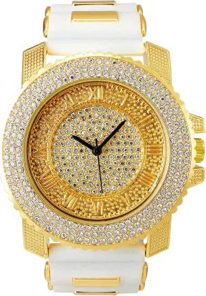 Techno Pave Men's 45mm Iced Out Roman Dial Watch with Silicone Band