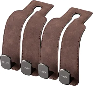 Tekiep Car Seat Hooks Multifunctional Hook for Car Seat Back and Front Microfiber Leather Double Hook for Handbags and Coats (2PCS Brown)
