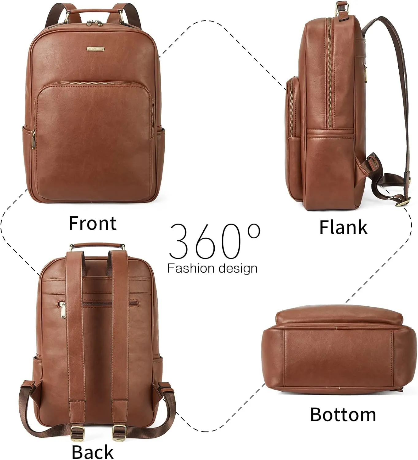 Telena Leather Laptop Backpack for Women College Casual 15.6 inch Work Computer Bag Brown