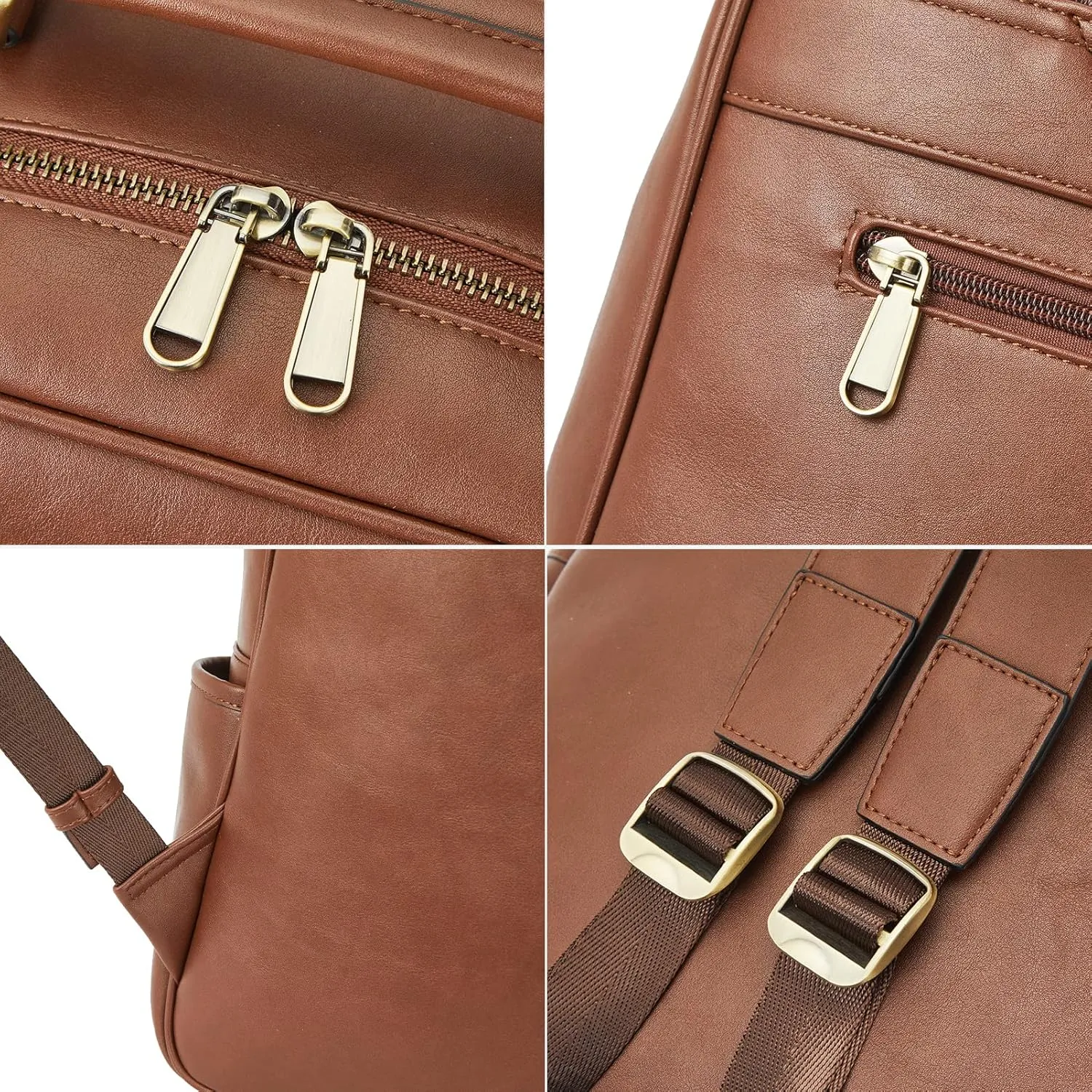Telena Leather Laptop Backpack for Women College Casual 15.6 inch Work Computer Bag Brown