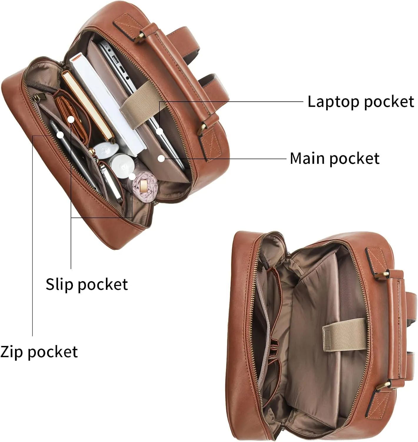 Telena Leather Laptop Backpack for Women College Casual 15.6 inch Work Computer Bag Brown