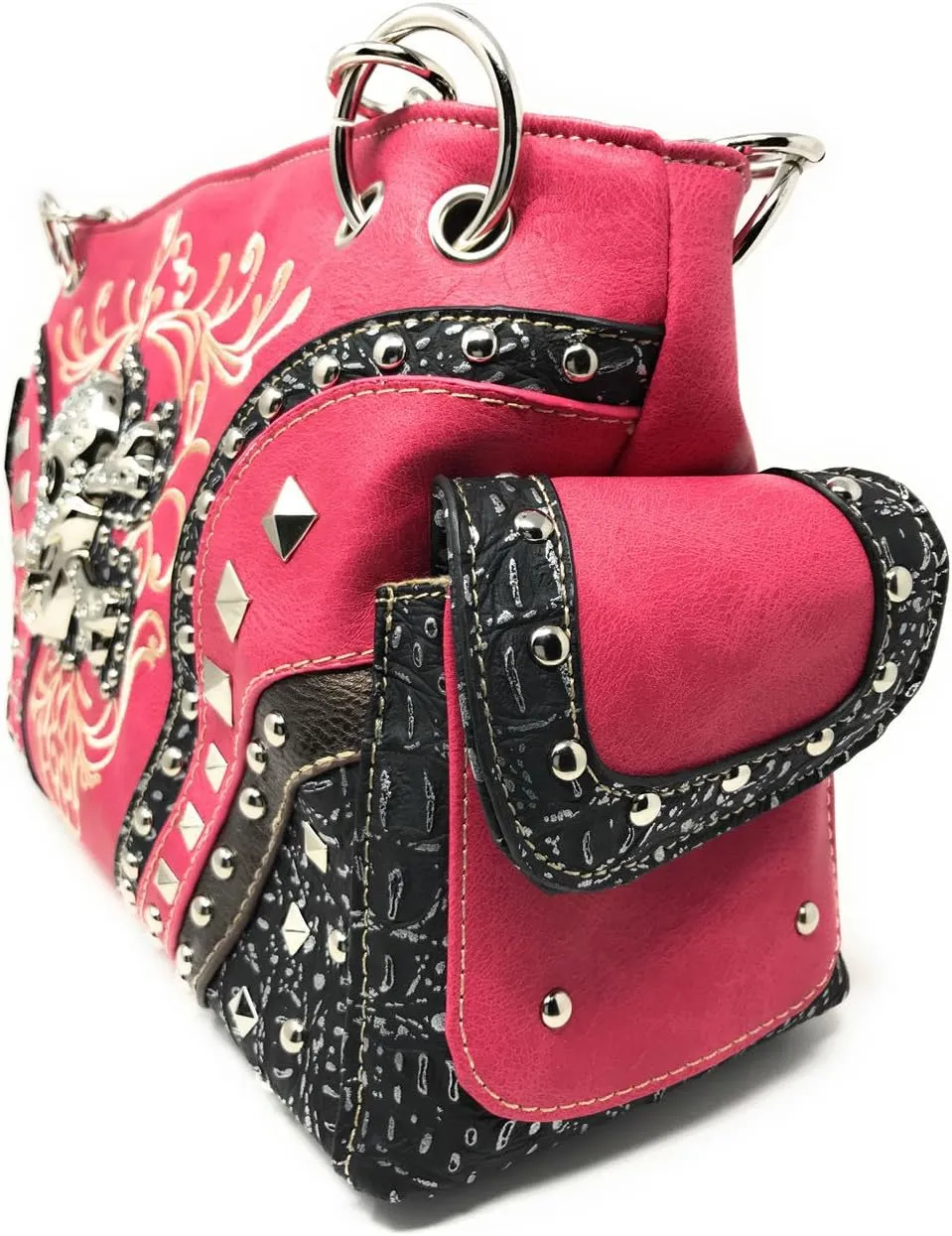 Texas West Women's Embroidered Metal Skull Purse Handbag and Wallet set in 7 colors