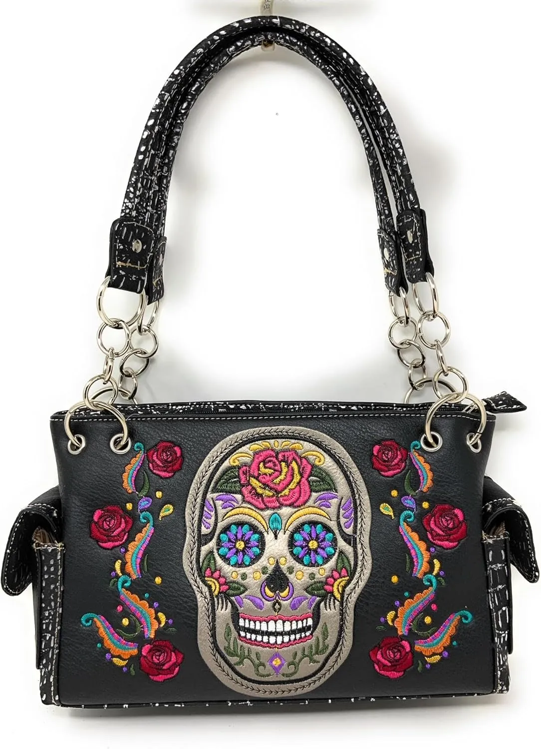 Texas West Women's Embroidered Metal Skull Purse Handbag and Wallet set in 7 colors