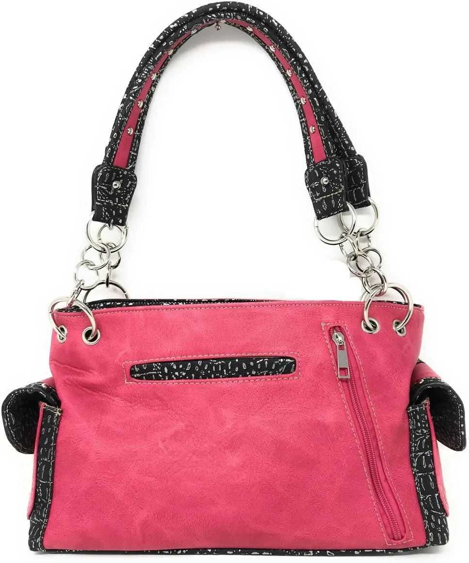 Texas West Women's Embroidered Metal Skull Purse Handbag and Wallet set in 7 colors