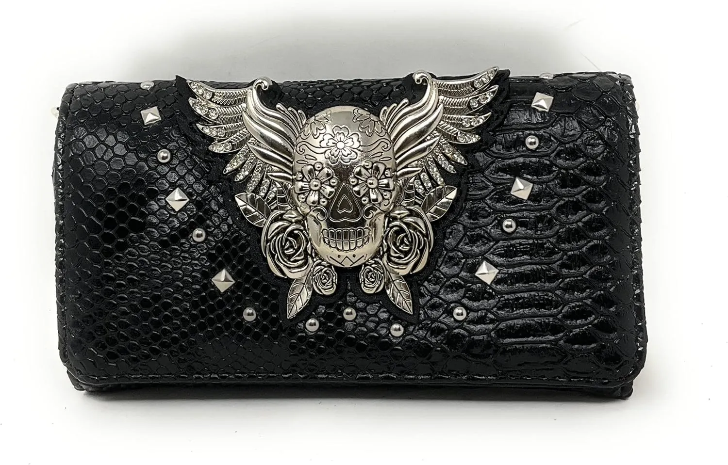 Texas West Women's Embroidered Metal Skull Purse Handbag and Wallet set in 7 colors