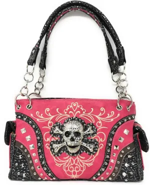 Texas West Women's Embroidered Metal Skull Purse Handbag and Wallet set in 7 colors