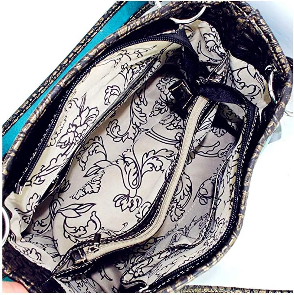 Texas West Women's Embroidered Metal Skull Purse Handbag and Wallet set in 7 colors