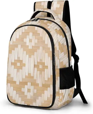 Thai Basket Large Travel Backpack Weave Texture Bags Daypack Laptop Work Computer Hiking Back Packs with Multiple Pockets