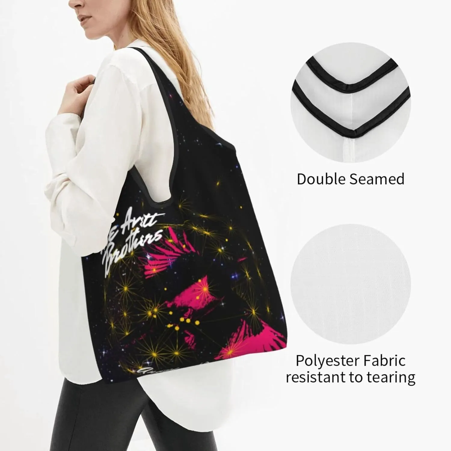 The Avett Musics Brothers Foldable Portable Shopping Shoulder Tote for Women Weekender Handbag Reusable Grocery Bag
