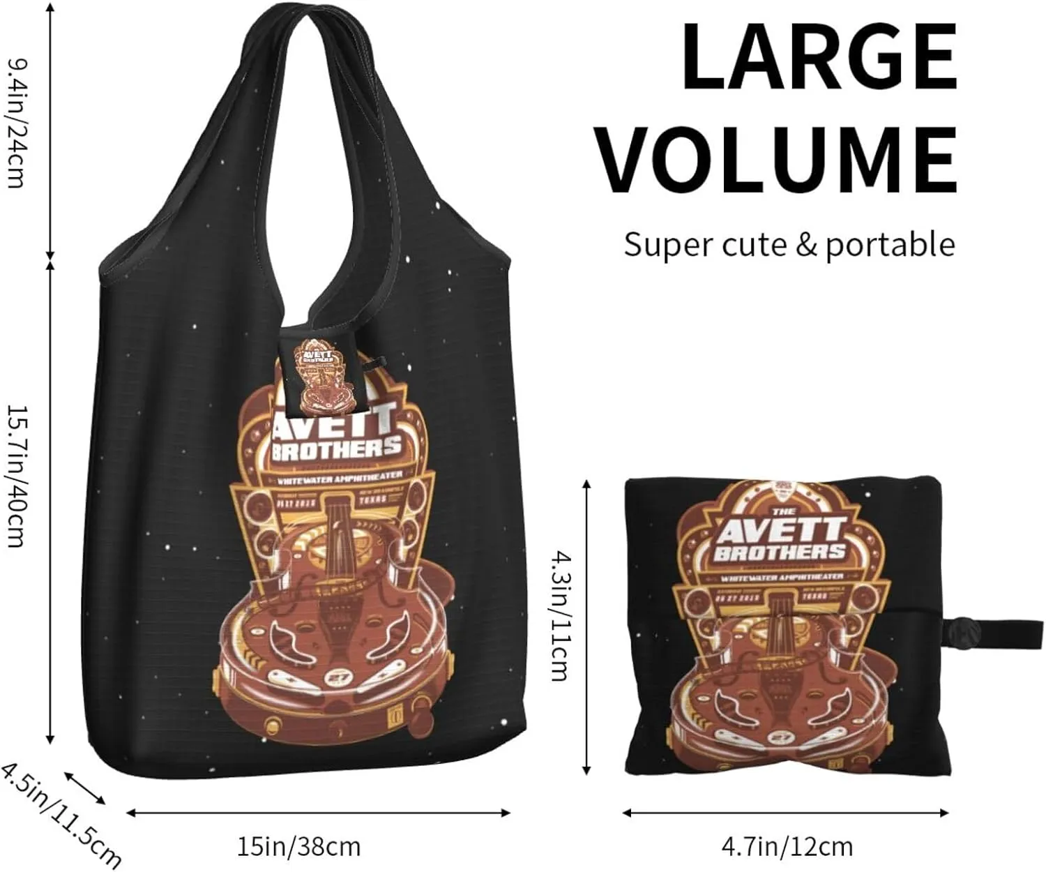The Avett Musics Brothers Foldable Portable Shopping Shoulder Tote for Women Weekender Handbag Reusable Grocery Bag