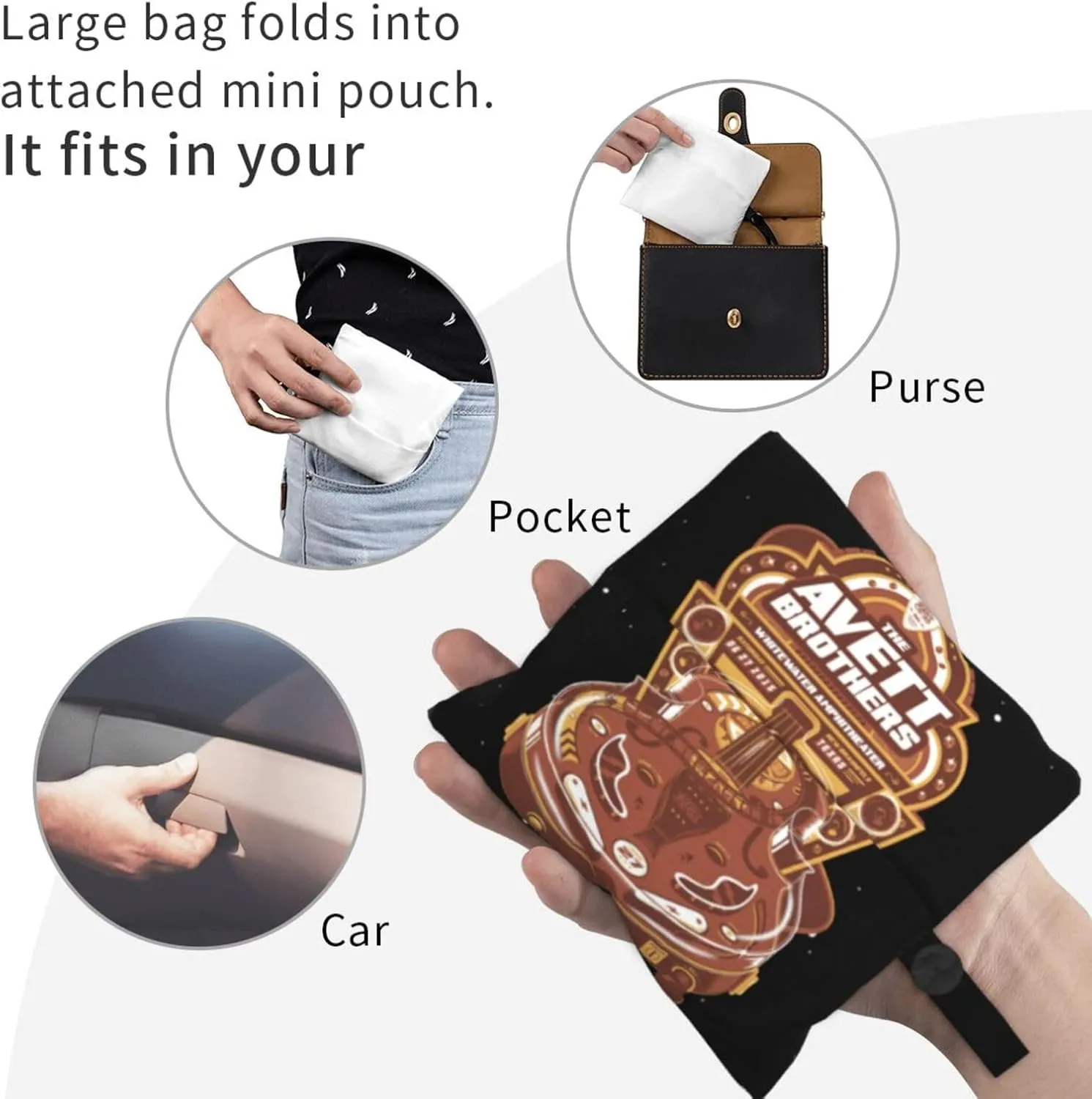 The Avett Musics Brothers Foldable Portable Shopping Shoulder Tote for Women Weekender Handbag Reusable Grocery Bag