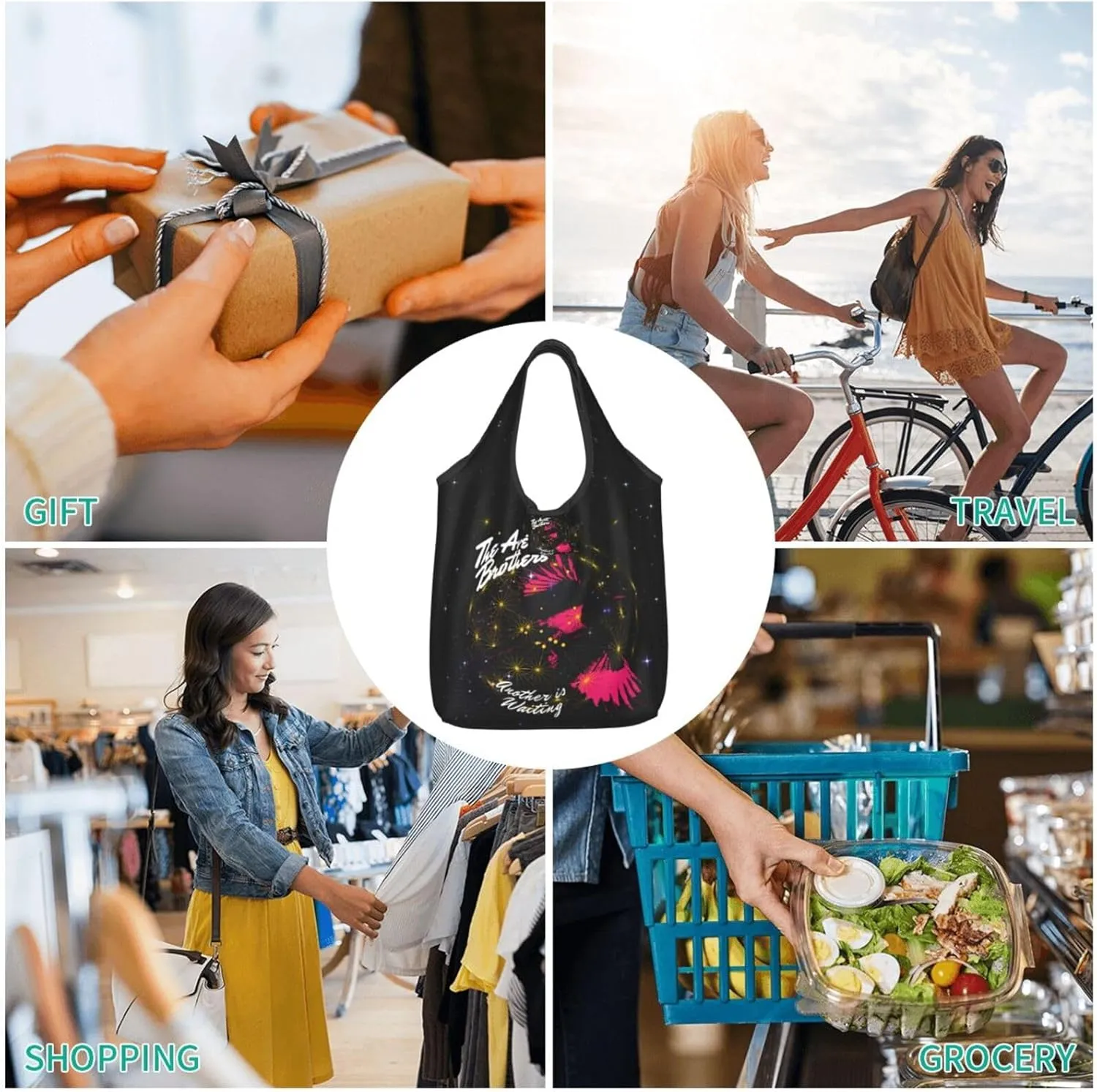 The Avett Musics Brothers Foldable Portable Shopping Shoulder Tote for Women Weekender Handbag Reusable Grocery Bag