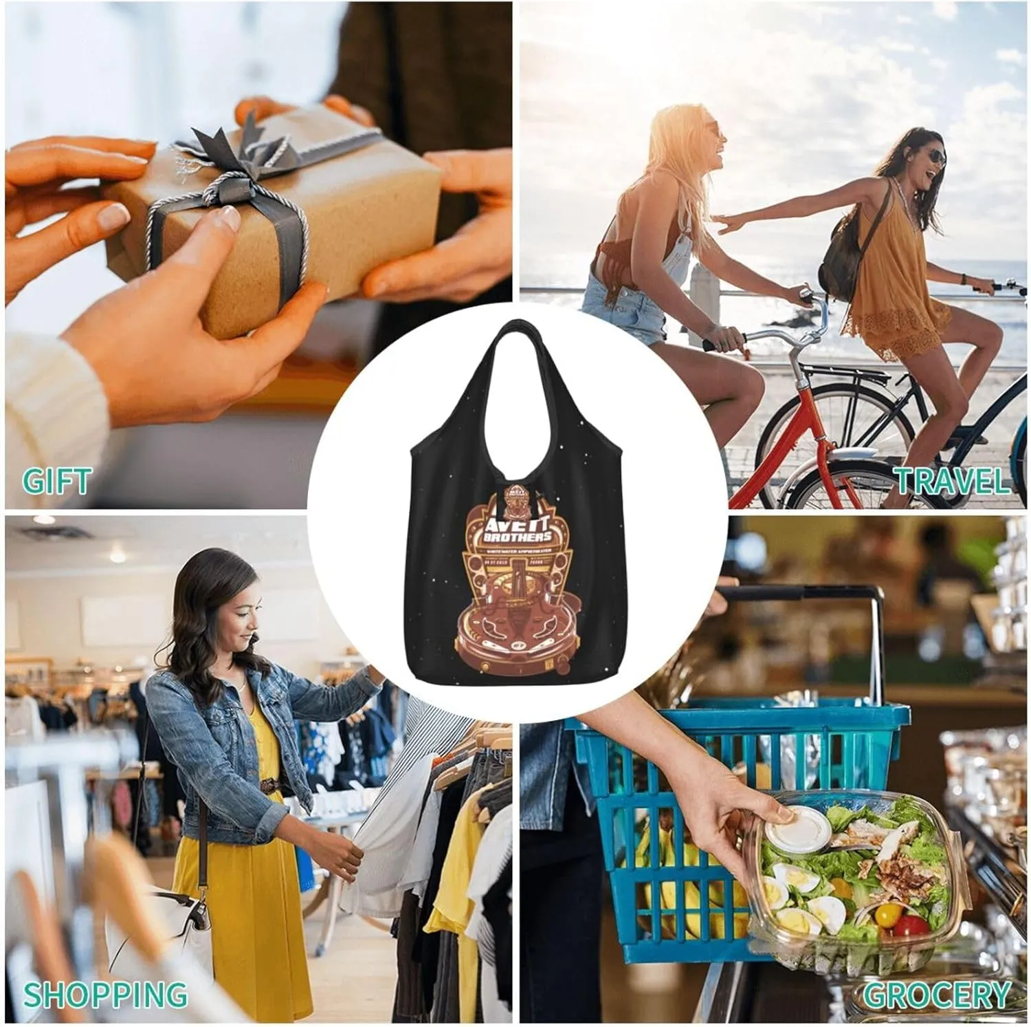The Avett Musics Brothers Foldable Portable Shopping Shoulder Tote for Women Weekender Handbag Reusable Grocery Bag