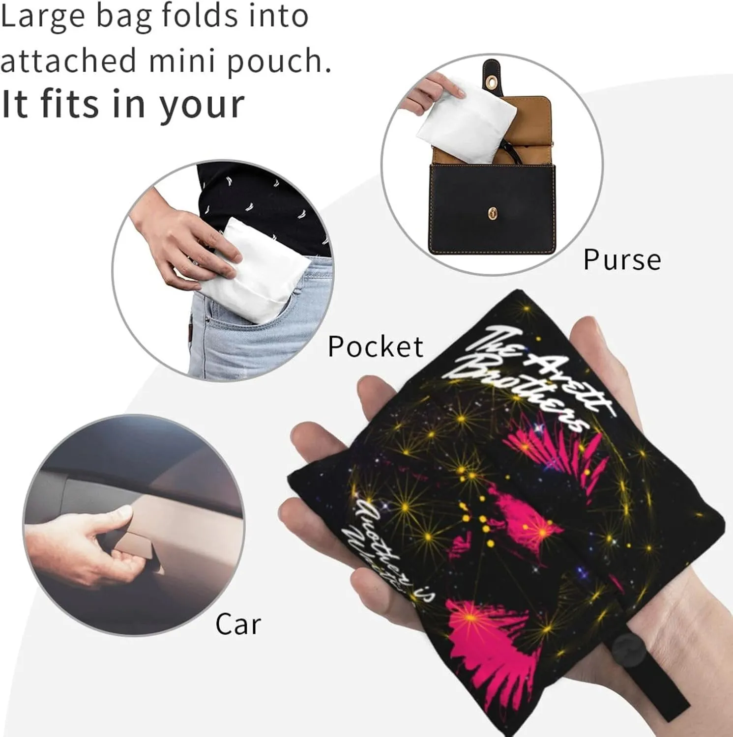 The Avett Musics Brothers Foldable Portable Shopping Shoulder Tote for Women Weekender Handbag Reusable Grocery Bag