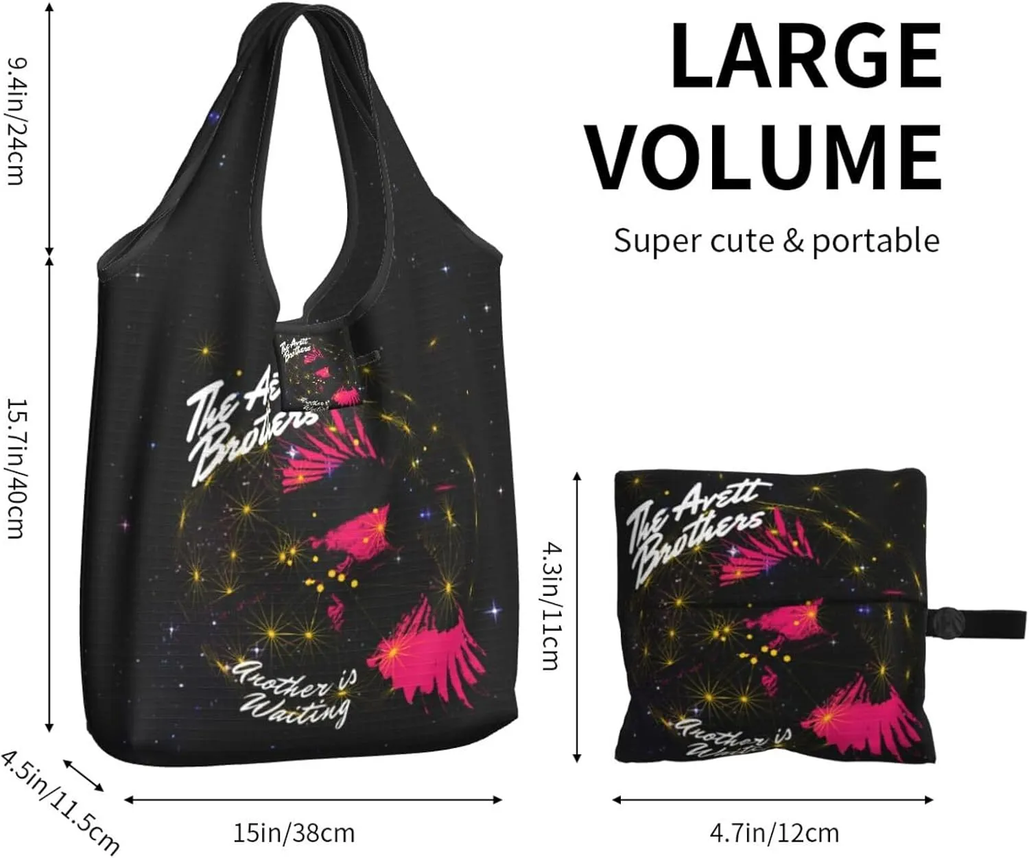 The Avett Musics Brothers Foldable Portable Shopping Shoulder Tote for Women Weekender Handbag Reusable Grocery Bag